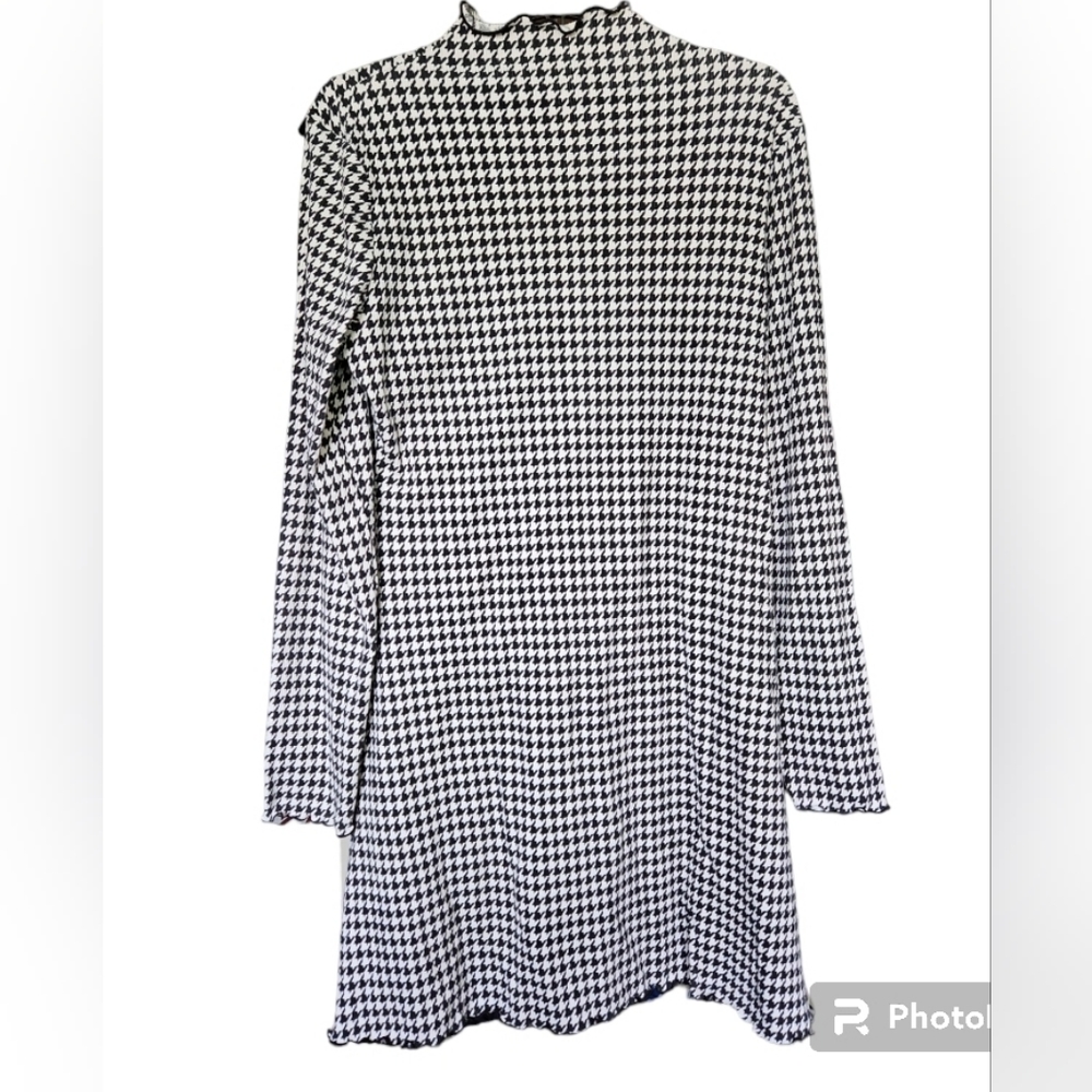 SO Longsleeve Stretch Ruffle Edged Houndstooth Minidress